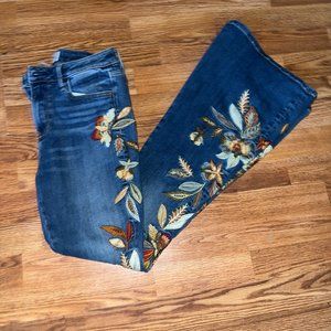 Driftwood Farrah feathery fall embroidered high rise flare jeans 26 / 34 "